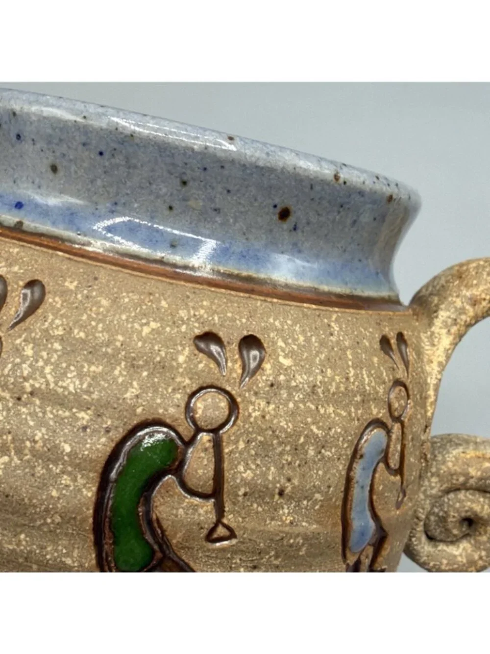 Kokopelli Stoneware Studio Pottery Mug Southwest Style Signed RAB Blue Rustic